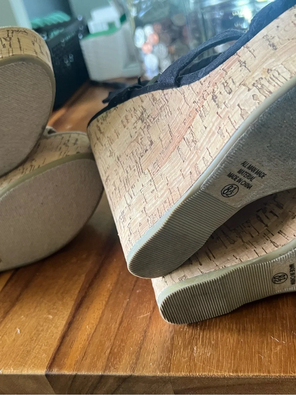 Soda Braided Wedge Sandals - Beige and Black 8.5